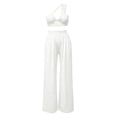 thumbnail image 5 of IUYRTFE Women One Shoulder Sleeveless Top and Wide Leg Pants Set Solid Color 2 Piece Outfit for Vacation Party, 5 of 6