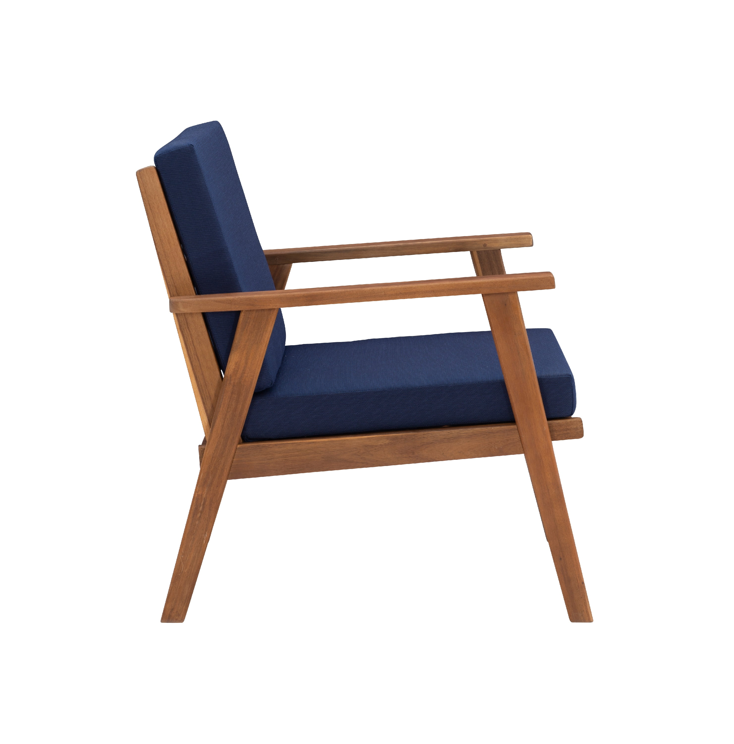 Linon Lathan 4-Piece Acacia Outdoor Conversation Set with Coffee Table, Loveseat & Chairs, Walnut/Dark Blue