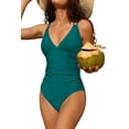 thumbnail image 3 of Sociala Women Criss Cross Ruched One Piece Bath Suit Monkini Tummy Control Swimwear, 3 of 5