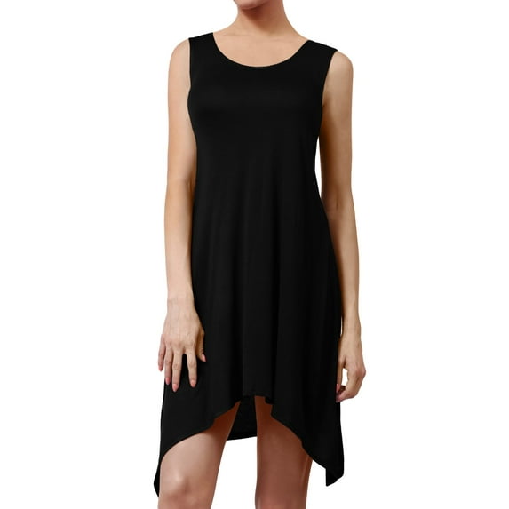 J. METHOD Women's Sleeveless Round Neck Flare Curved Hem Swing Tank Top Dress NEWDR61 Black M