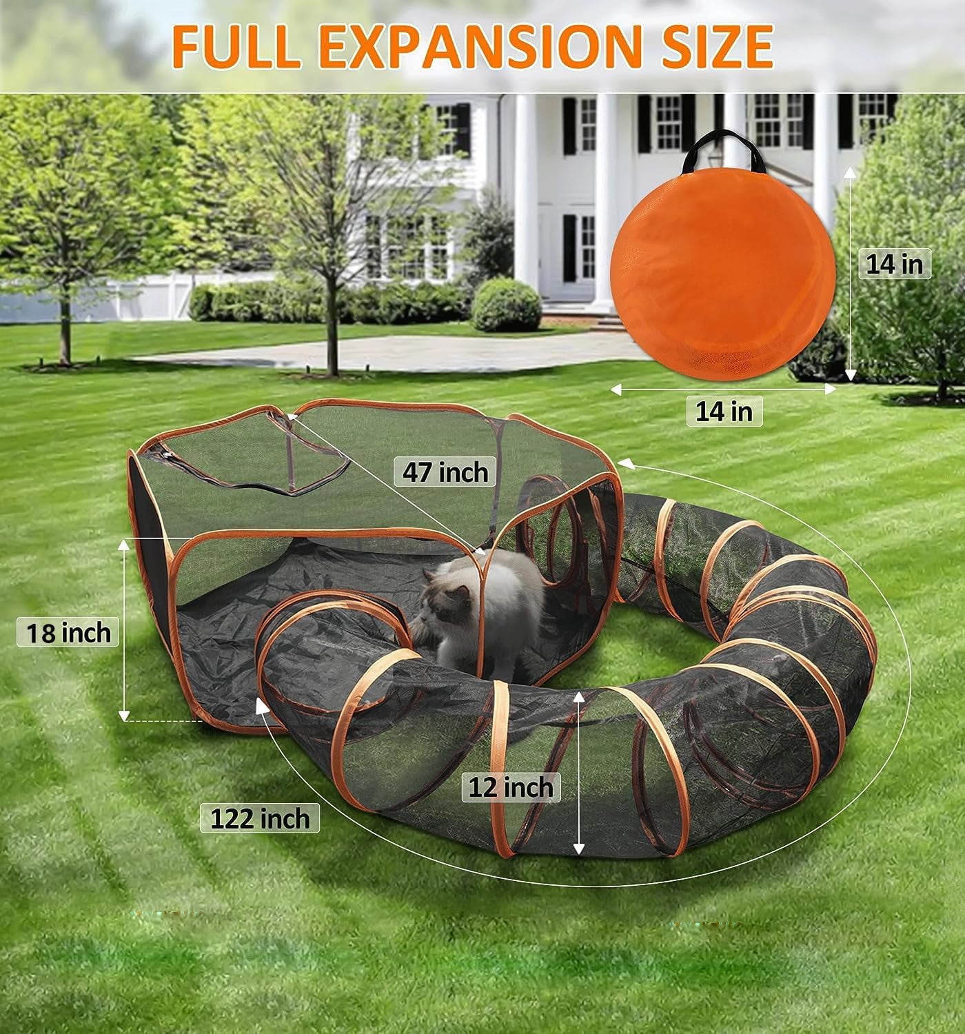 Senhu Outdoor Cat Enclosures, Portable Cat Tent for Outside Cat Playpen Enclosed with Tunnel, Catio Cat Enclosure for Indoor Cats and Other Small Animals