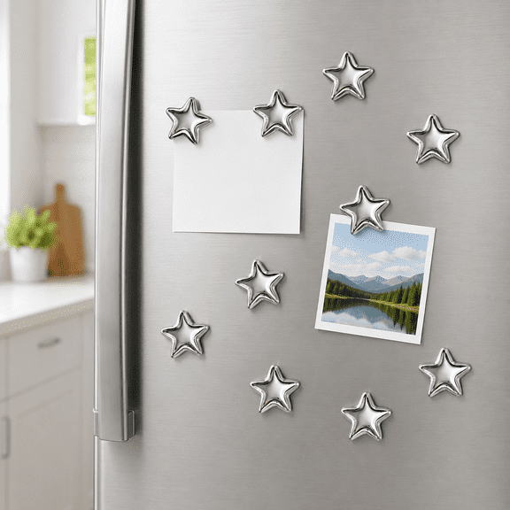 Star Magnets for Fridge, 2026 New Star Fridge Magnets, Silver Star Magnets Refrigerator Decorations, Strong Magnetic Stickers (Silver-10pcs)