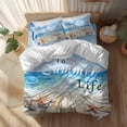 thumbnail image 2 of Welcome to Summer Life Queen Size Comforter Set, Beach Ocean Starfish Shell Bedding for All Seasons, 4 Pcs Bed Set, 1Quiltcover (90"x92") ,1Sheet(94"x116"), 2Pillowcases (30"x20"), 2 of 9
