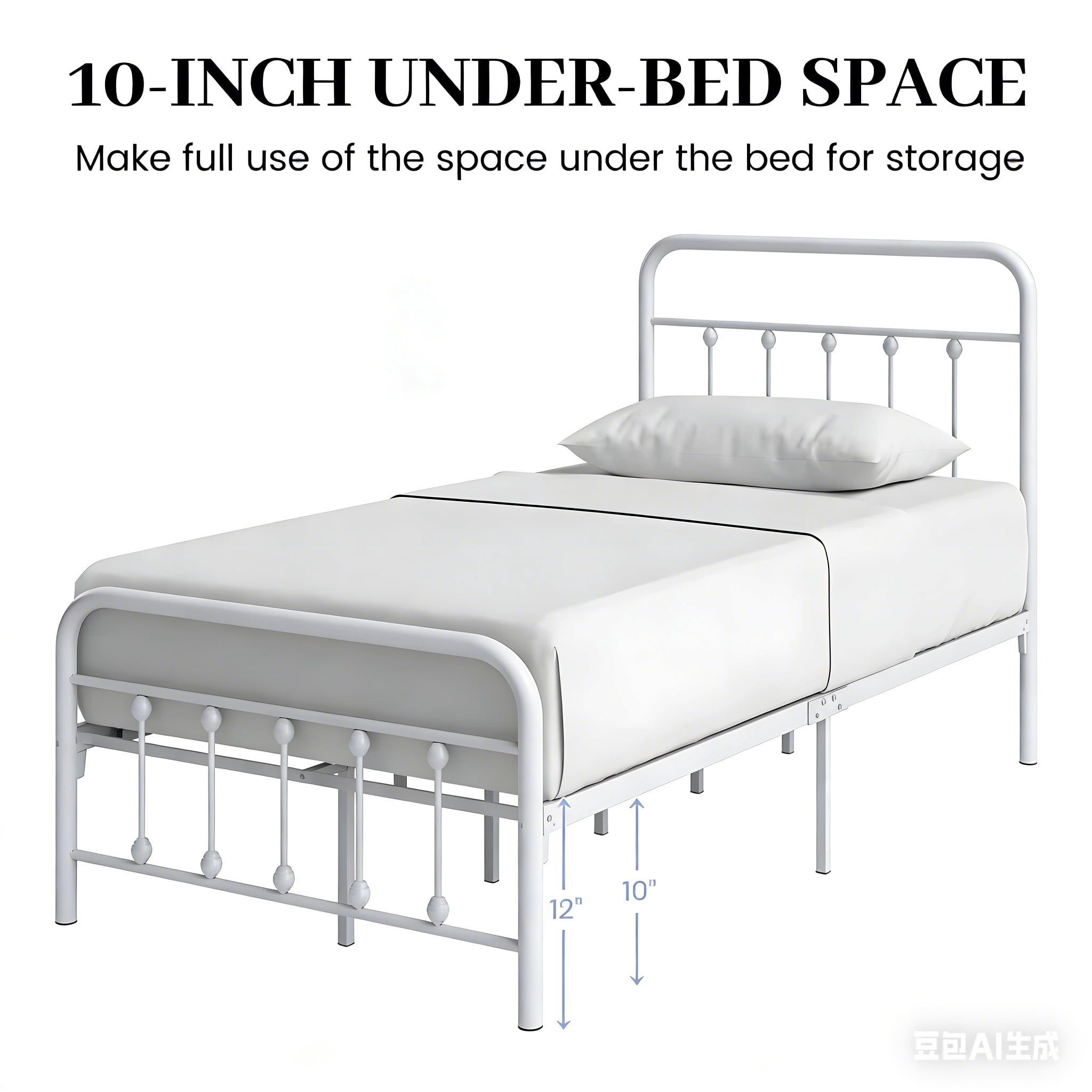 Heavy Duty Metal Twin Bed Frame White, Noise-Free Platform Bed Frame, No Box Spring Needed, Easy Assembly with Underbed Storage