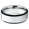 thumbnail image 2 of Tungsten Wedding Band Silver Tungsten Ring Tungsten Carbide Ring 8mm Black Edges Men & Women Comfort Fit, 2 of 3