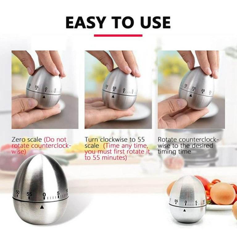 Unique Bargains Home Kitchen Stainless Steel Egg Shaped Cooking Alarm Timer 60 Minutes - Silver Tone