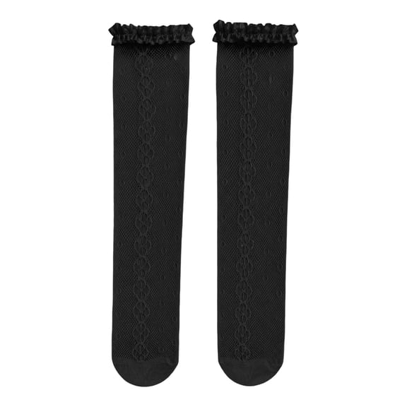 Women's Sheer Mesh Fishnet Knee-High Socks with Ruffled Lace Polka Dot Stockings (1 Pair)