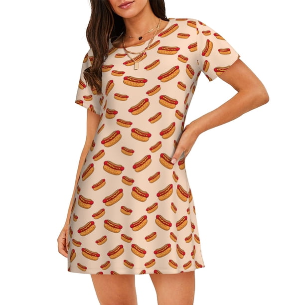 Balery Hot Dog 2 Camisón de manga corta con cuello redondo para mujer, cómodo y elegante.