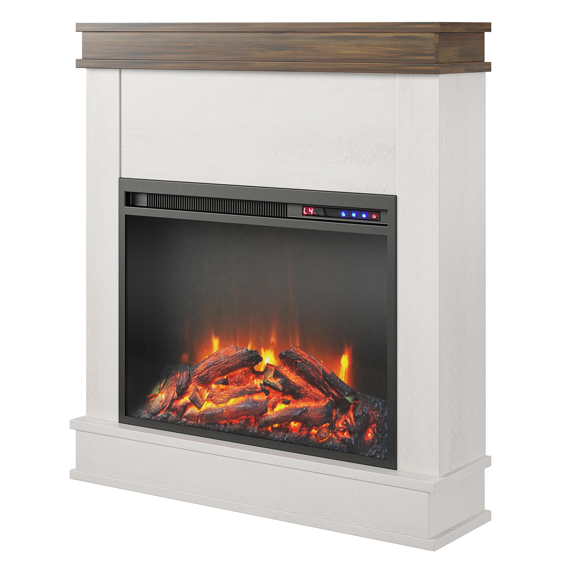 Mateo Electric Fireplace with Mantel and Touchscreen Display, Ivory Oak with Rustic Mantel