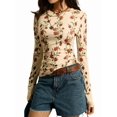 thumbnail image 3 of Women'S Floral Knitted Long Sleeve Crew Neck Going Out Slim Fit Tops Fall Outfits Trendy Clothes Apricot Color S, 3 of 9