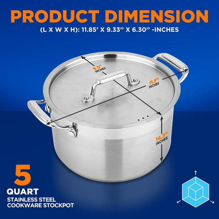 NutriChef Commercial Grade Heavy Duty 8 Quart Stainless Steel Stock Pot  with Riveted Ergonomic Handles and Clear Tempered Glass Lid (2 Pack)