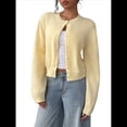 thumbnail image 1 of Suéter Tipo Cárdigan Corto de Larga con Botones y Cuello Redondo para Mujer, Ropa de Punto . Amarillo S, 1 of 9