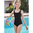 thumbnail image 5 of ANFERRY Girls One Piece Swimsuits Removable Pads Adjustable Strap Swimwear Scalloped Ribbed Teen Bathing Suit 7-16 Years, 5 of 7