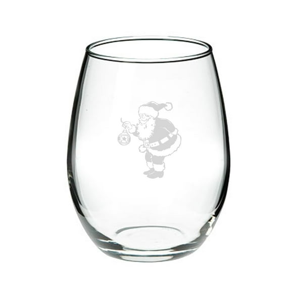 Santa 21 oz. Deep Etched Stemless Wine Glass