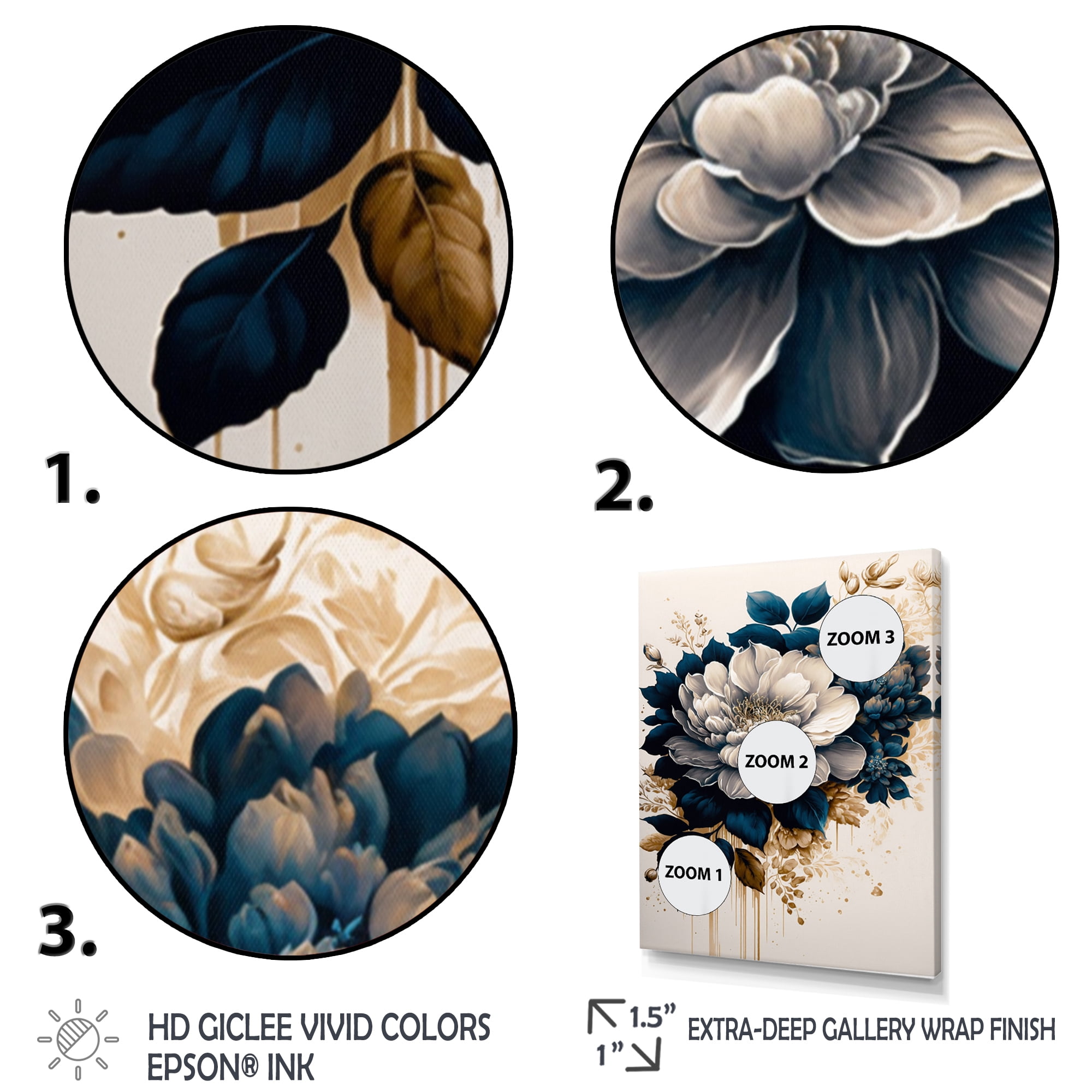 Designart Blue And Gold Dahlia Bunch IV Canvas Wall Art