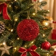 thumbnail image 4 of 15 Centimeter Large Red Glitter Christmas Ball Ornament, Sparkly Fluffy Hanging Ball for Christmas Tree, Wreath, Holiday Parties Decoration, 4 of 9