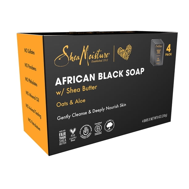 Shea Moisture African Black Soap With Shea Butter, 8 Ounce (4 Pack