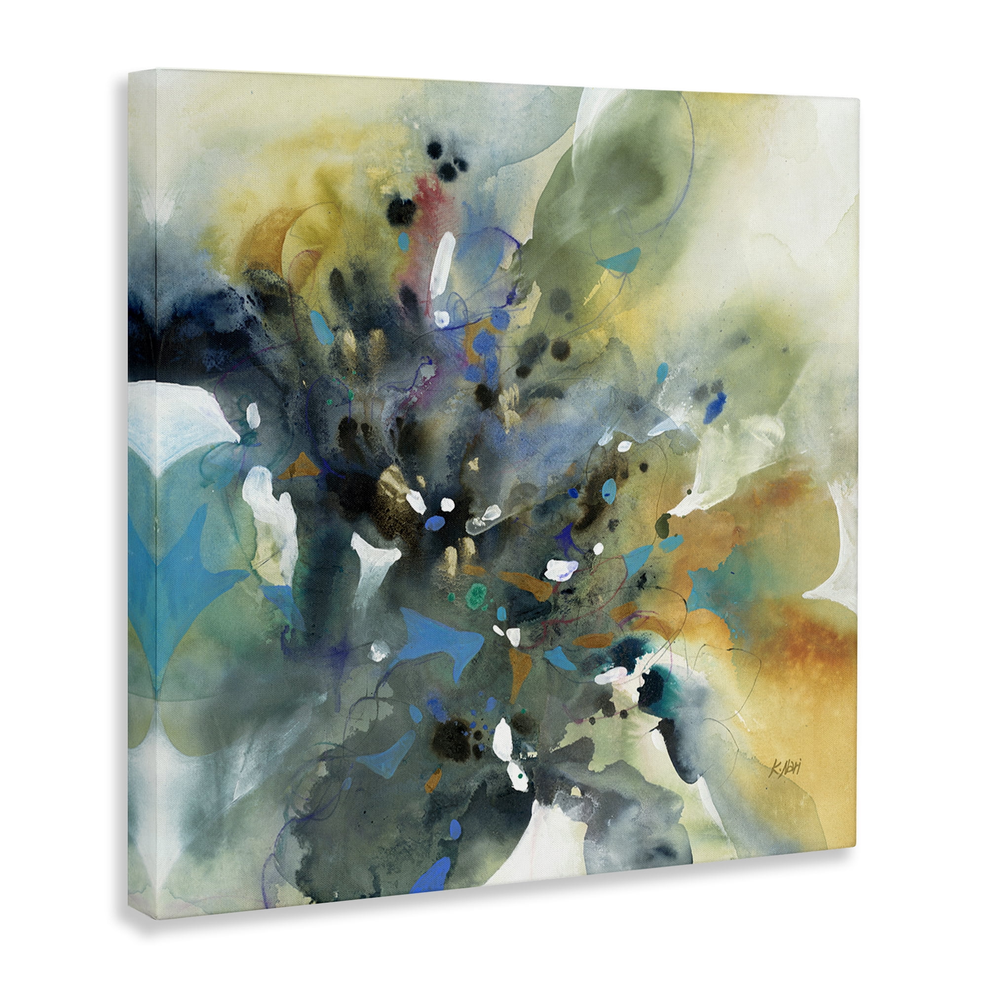 Stupell Industries Abstract with Ink Droplets Abstract Painting Wrapped Canvas Art Print Wall Art, 17 x 17