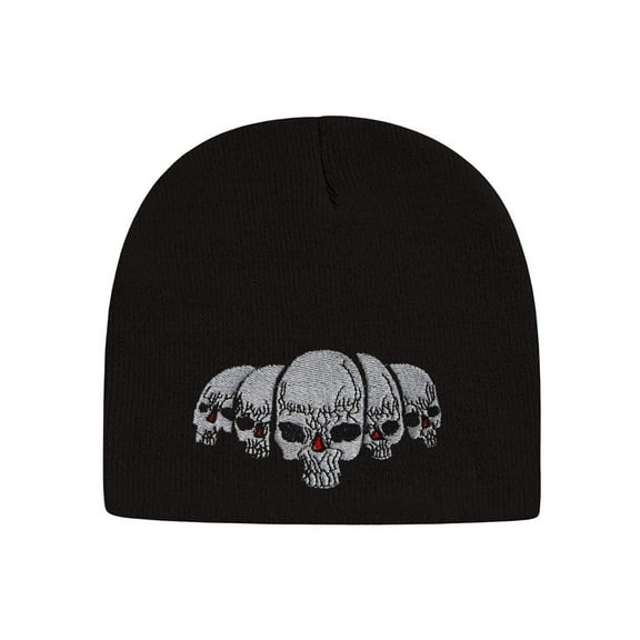 Mens Womens Skulls Embroidered Black Cuffless Knit Beanie