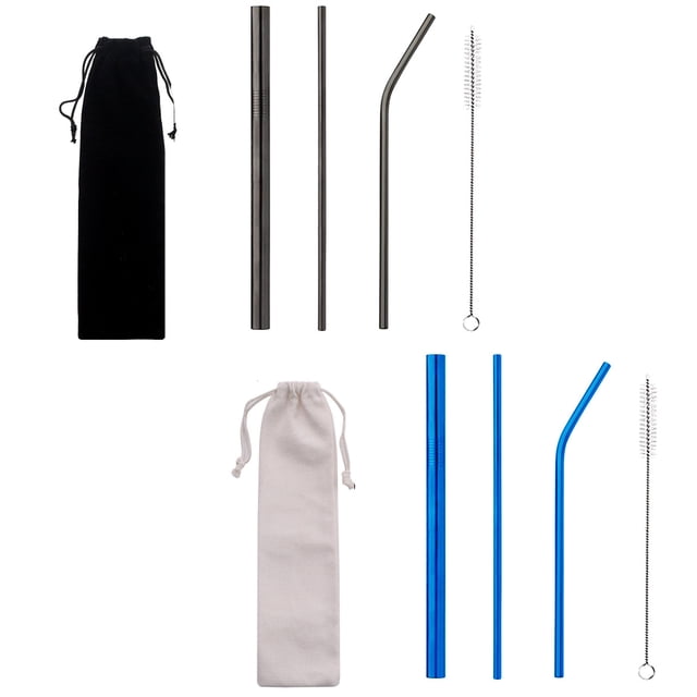 Juego de 2 pajitas de Metal reutilizables de acero inoxidable con cepillo de limpieza, pajitas para batidos para mujeres y hombres