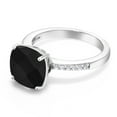 thumbnail image 4 of Gem Stone King 925 Sterling Silver Black Onyx Engagement Ring for Women (3.72 Cttw, Cushion Checkerboard Cut 10MM, Gemstone Birthstone, Available in Size 5, 6, 7, 8, 9), 4 of 6