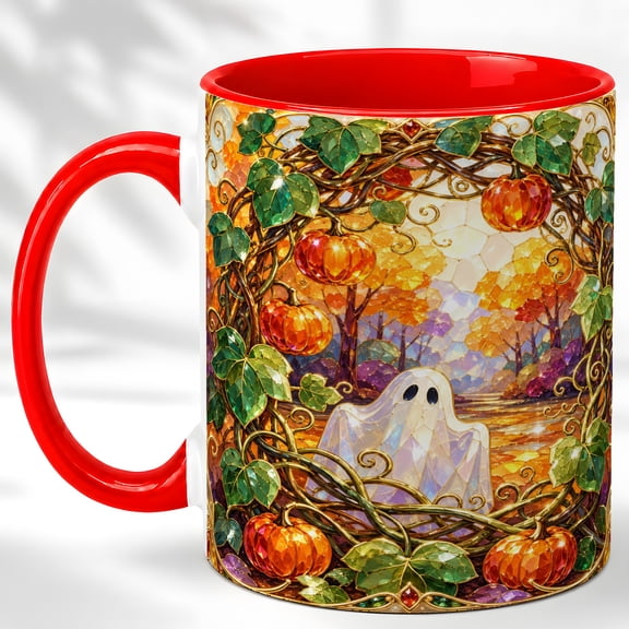 Ghost Pumpkin Coffee Mug, Fall Mug, Ceramic Cup