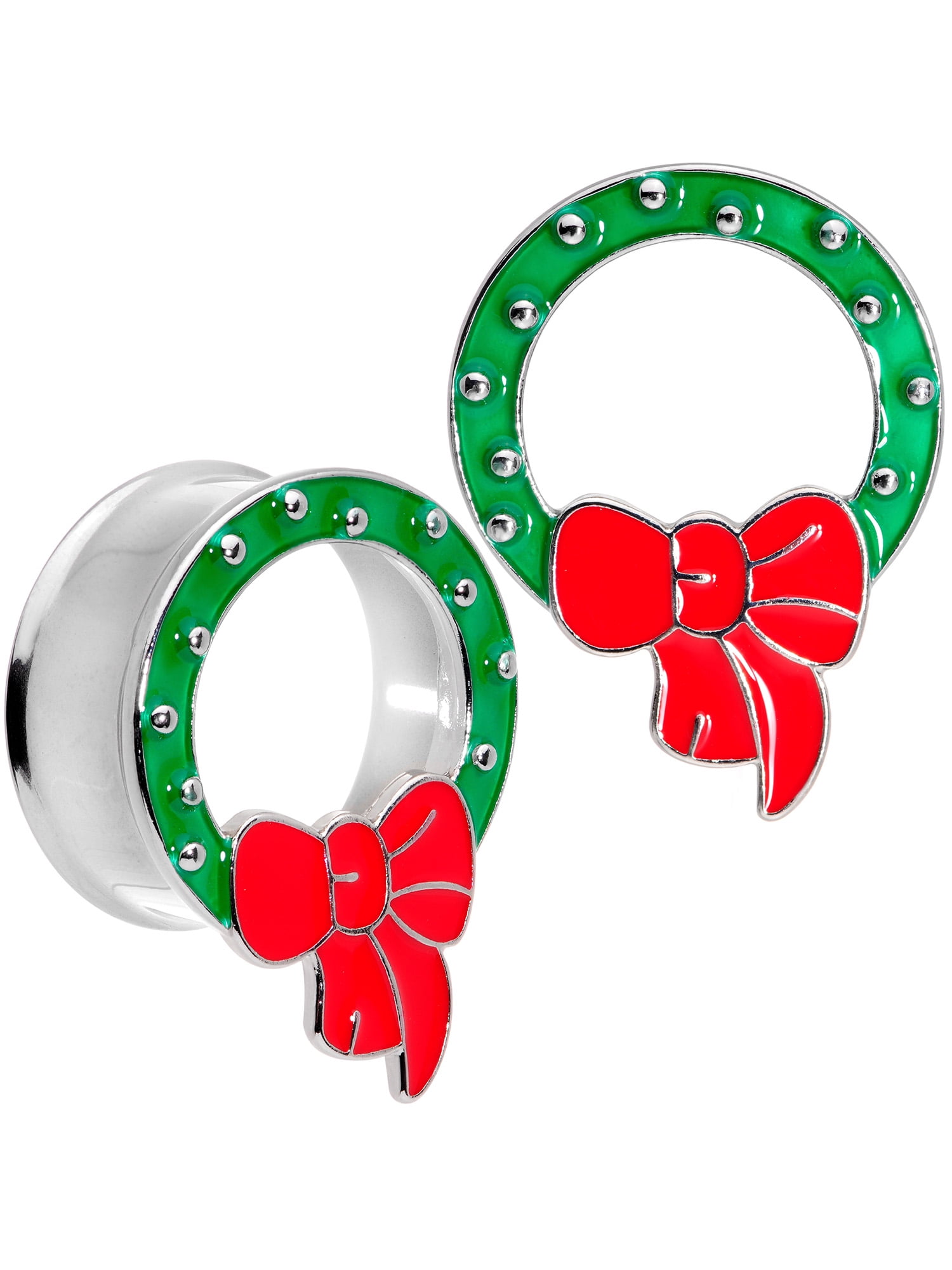 Body Candy 2Pc 316L Steel Double Flare Tunnel Plug Christmas Wreath Ear Plug Gauges Set of 2 6mm to 25mm 
