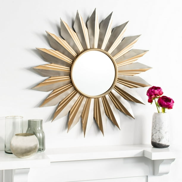 Safavieh Bianca Sunburst Fl Metal Round Mirror Gold Com - Sunburst Decorative Wall Mirror Gold Safavieh