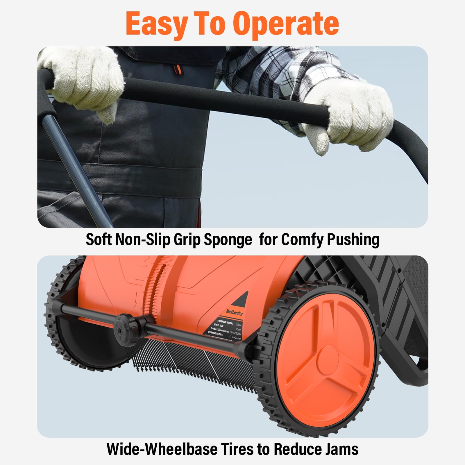 21-Inch Heavy-Maxlander Duty Hand Push Leaf Sweeper, 100L Collection Bag with 3 Replaceable Brush Heads, Adjustable Handle