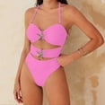 thumbnail image 4 of Traje de baño de una pieza para mujer, conjuntos de bikini para mujer estilo europeo y traje de baño bikini para playa de color liso con borde, ropa de baño de mujer, 4 of 6