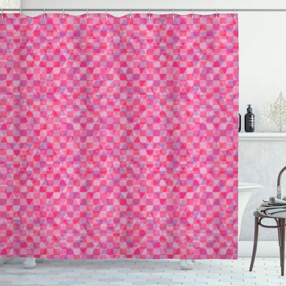 Ambesonne Pink Shower Curtain, Squares Minimalist Geometric, 69"Wx84"L, Dried Rose Pale Ruby