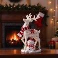 thumbnail image 3 of Lypsnake Christmas Reindeer & Snowman Figurine, Resin Holiday Deer Statue with Scarf Snowflake Pattern, Festive Tabletop Decor for Xmas Home Dispaly, 3 of 7