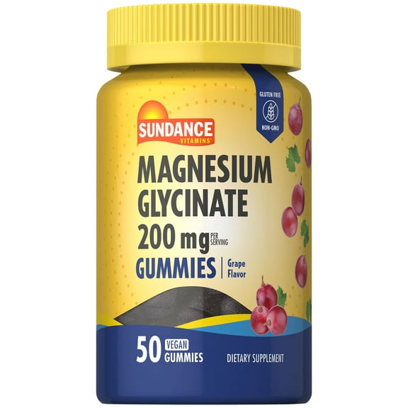 Magnesium Glycinate Gummies | 200mg | 50 Gummies | Grape Flavor | For Men and Women | by Sundance