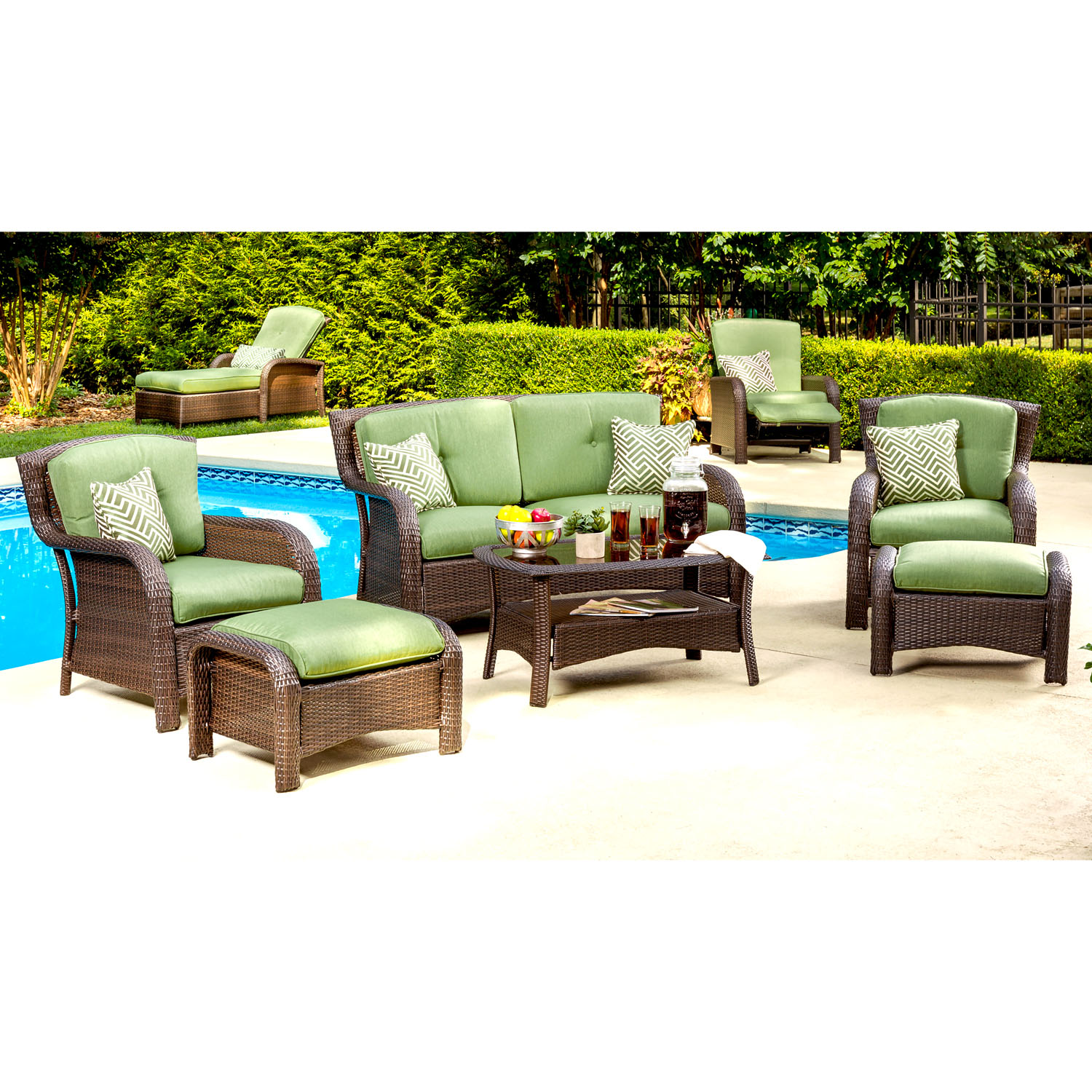 Hanover Strathmere 6-Piece Wicker and Steel Outdoor Conversation Set, Cilantro Green - image 5 of 15