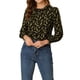 thumbnail image 5 of Blusa floral negra de cuello redondo con volantes y abertura en la espalda, con puños fruncidos para mujeres Inspire Chic, talla S, 5 of 7