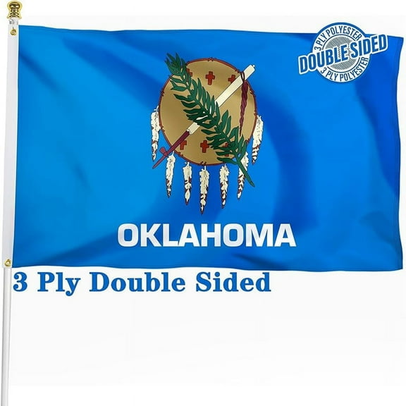 Double Sided Oklahoma State Flag 3x5 ft, Heavy Duty 3 Ply Durable Polyester, OK Flag with Vibrant Print/4 Rows Hemming/Brass Grommets for Indoor Outdoor Decor
