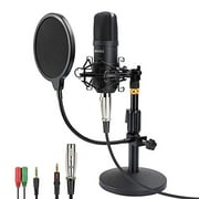 Professional Studio Condenser Microphone Computer PC Microphone Kit with 3.5mm XLR/Pop Filter/Scissor Arm Stand/Shock Mount for Professional Studio Recording Podcasting Broadcasting Black