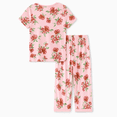 thumbnail image 3 of PatPat Pajamas for Womens Two Piece Sets Short Sleeve Top and Capri Pants Floral Prints Ladies Lounge Sets Sleepwear, Peach Pink, S, 3 of 12
