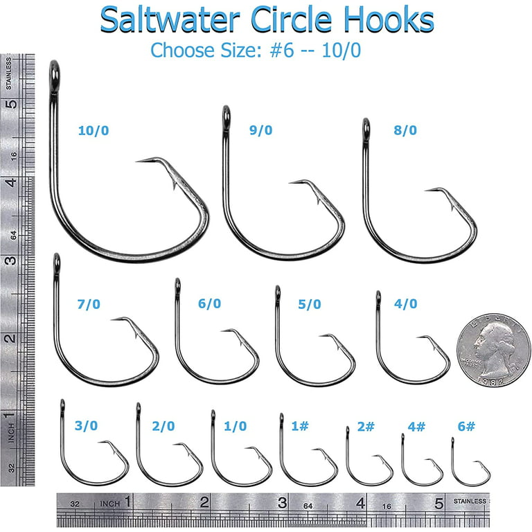 100pcs Circle Hooks Saltwater High Carbon Steel Offset Fish Hooks Catfish  Hooks Octopus J Hooks for Striped Bass Freshwater Saltwater Fishing 