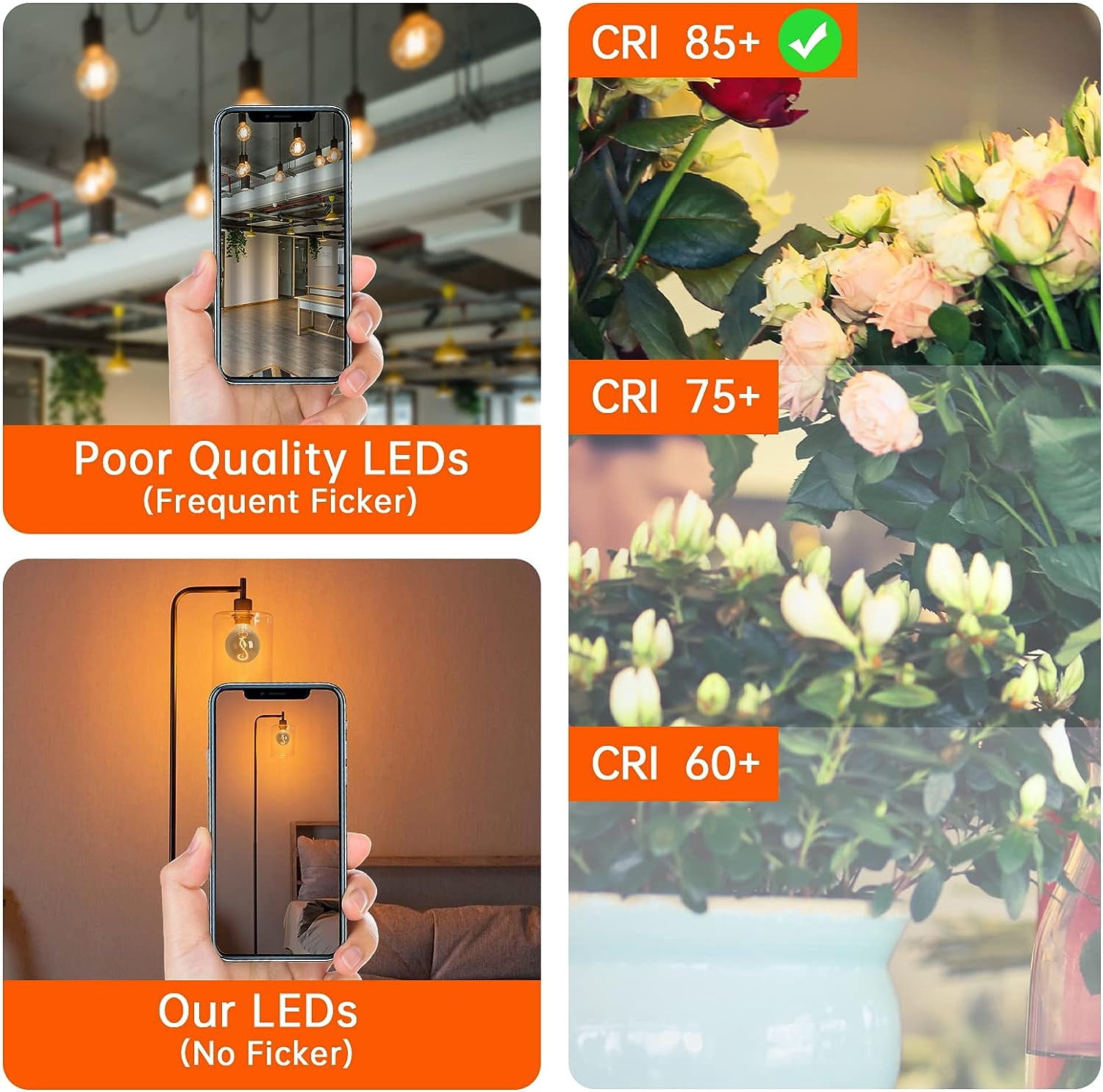 OMED G95/G30 Smoke Grey Large Globe Dimmable LED Edison Bulbs 2 Pack, 4W 2200K Warm White Mirrored Decorative Light Bulbs 40 Watt Equal, E26 Round Edison Bulbs for Bedroom Bathroom and Living Room