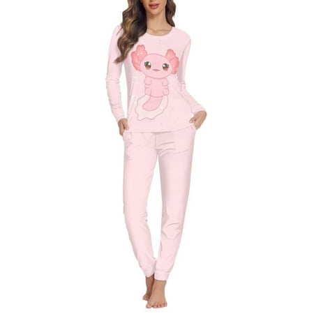 

NETILGEN Cute Axolotls 2 Pack Pj Set for Women Plus Size Casual Loungewear Snug-Fit Stretchy Women Pj Sets Long Pants Women Pajama Set Long Sleeve & Pajama Lingerie