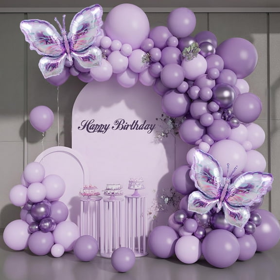 MOMOSHERO Butterfly Arch Garland Kit,Light KKS1 Pastel Metallic with Lavender Lilac Foil Butterfly for Girl's Birthday Baby Shower Wedding Mother's Day Valentines Party Decorations