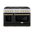 thumbnail image 2 of ZLINE Autograph Edition 48 in. 6.7 cu. ft. Paramount Double Oven Dual Fuel Range with 8 Burner Gas Cooktop in DuraSnow Stainless Steel with Black Matte Doors and Polished Gold Accents (SDRSZ-BLM-48-G), 2 of 2
