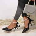 thumbnail image 3 of Women's Pointed Toe Kitten Heels Satin Bridal Pumps Sandals Bow Ankle Strap Pearls Stilettos Wedding Sexy Prom Party Dress Shoes Black Size 8, 3 of 6