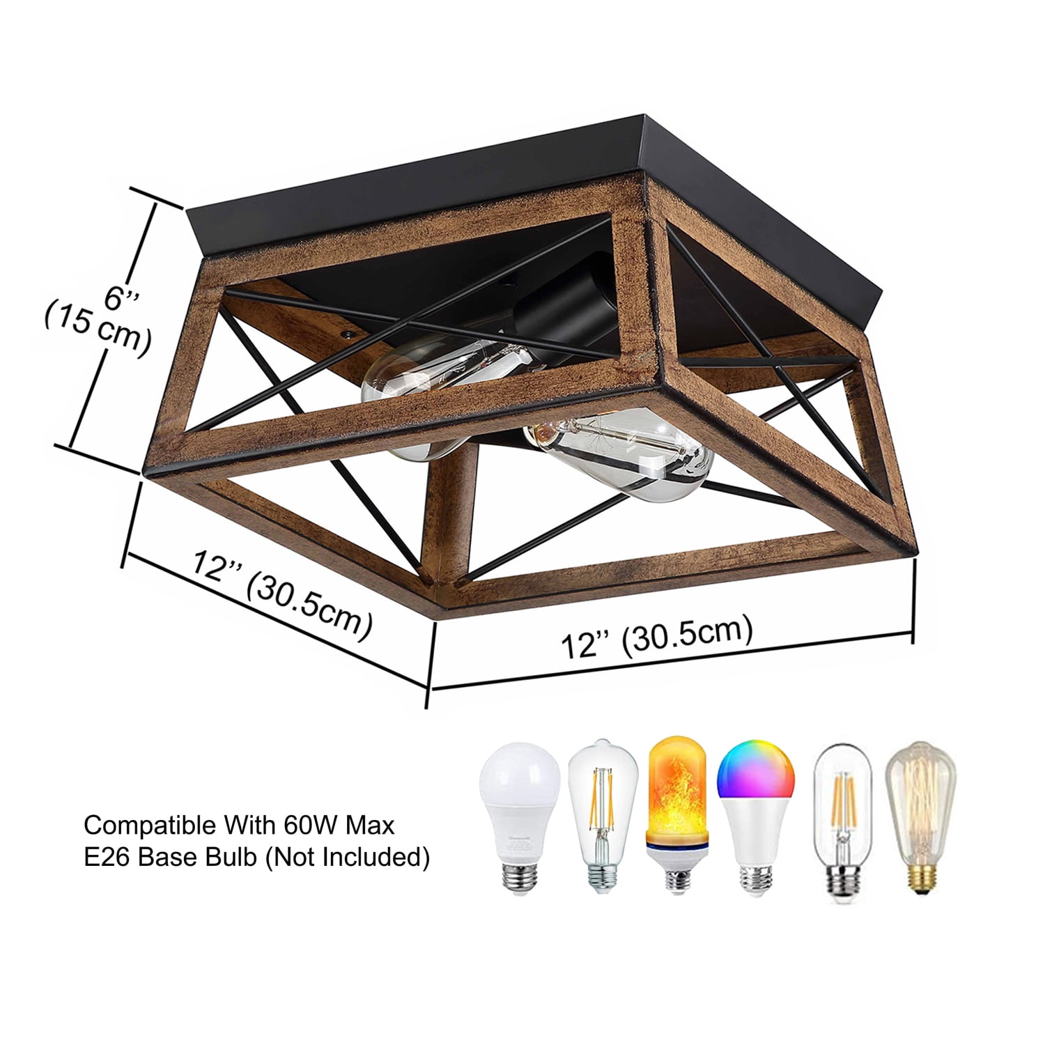 2-Light Farmhouse Close to Ceiling Light Fixture, Flush Mount Ceiling Light for Kitchen, Dining Room, Living Room, Hallway