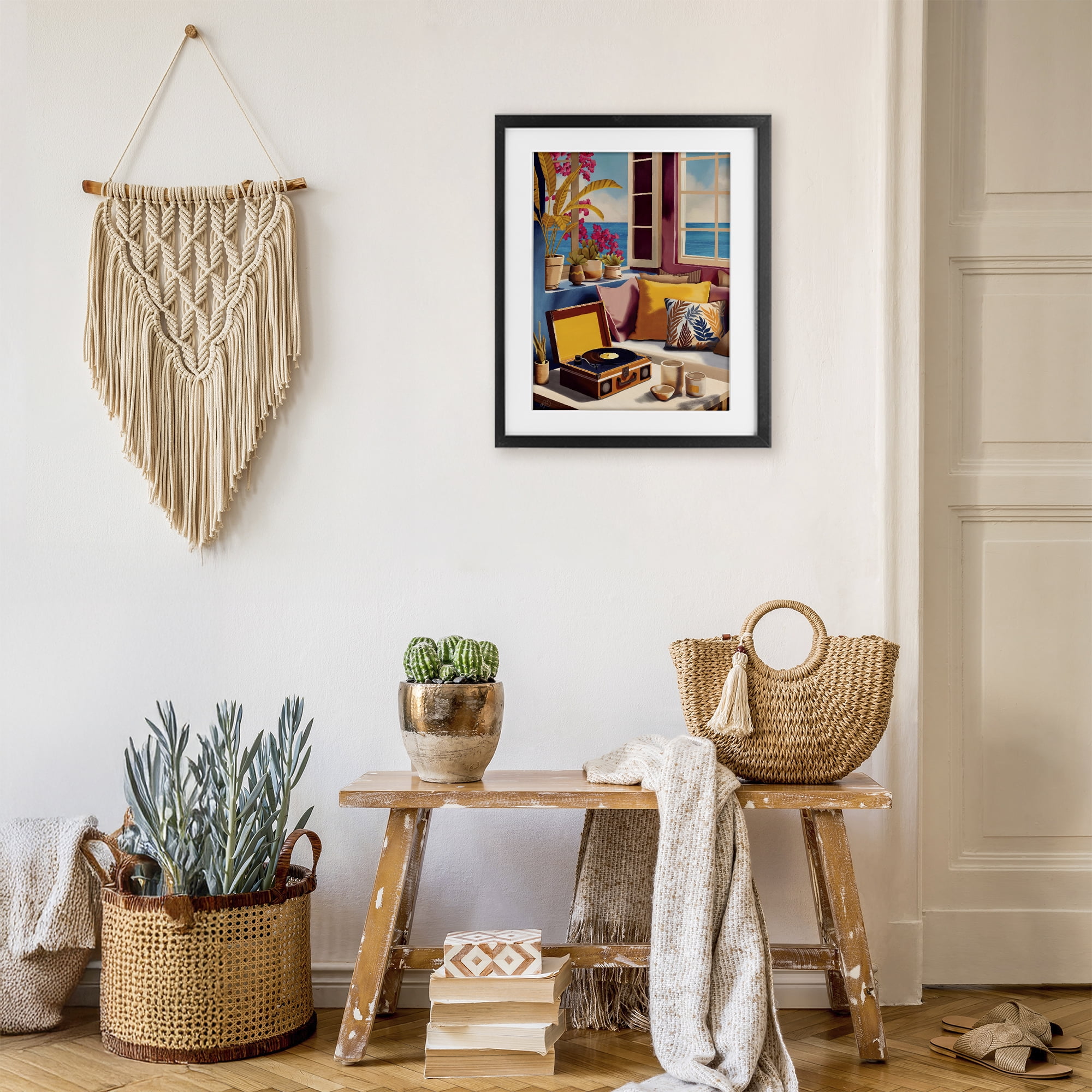 Stupell Industries Boho Vacation By The Sea Black Framed Print Under Glass, design by Lisa R Dumm
