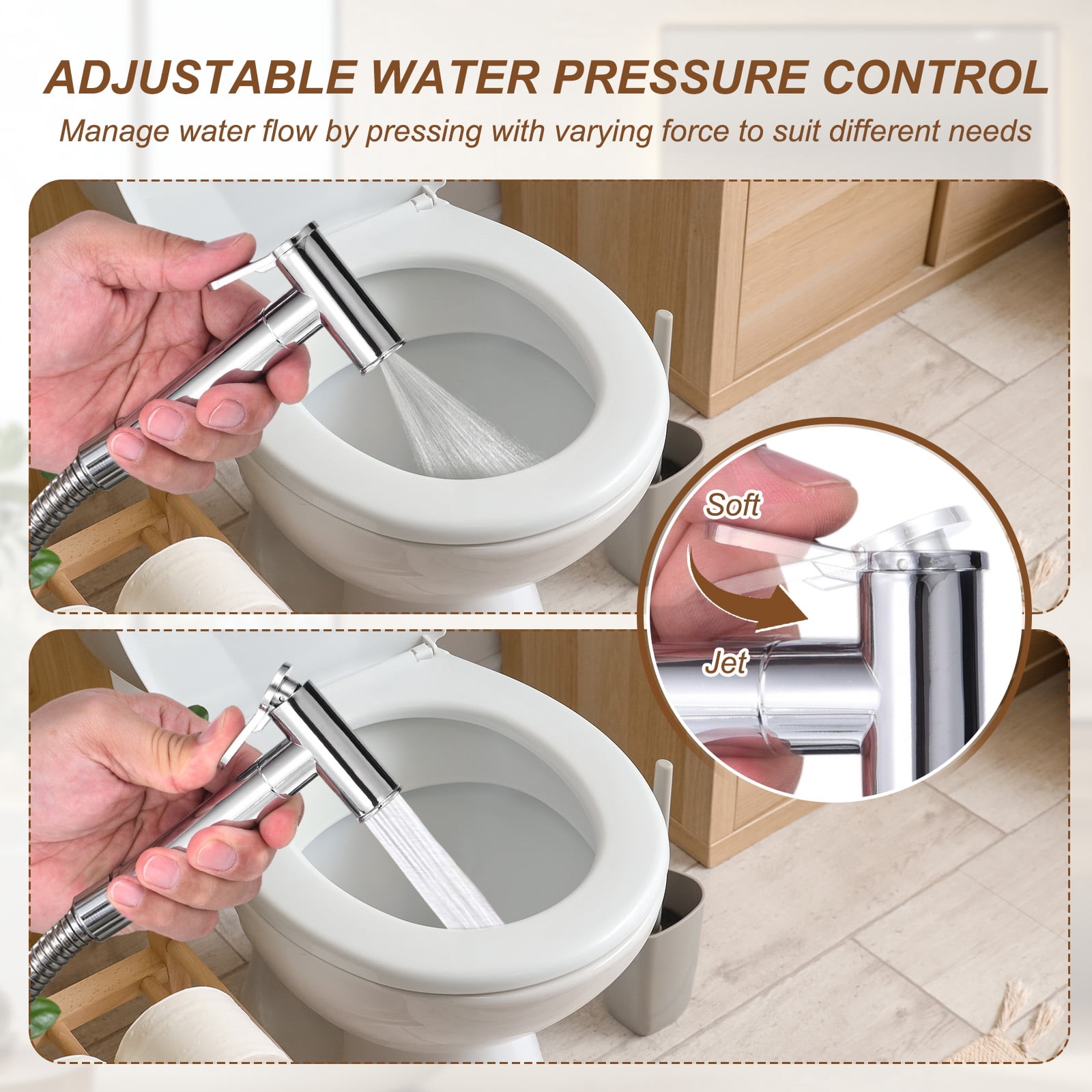 Uxcell Handheld Bidet Sprayer, Water Pressure Control Adjustment Bathroom Sprayer with Bidet Holder and Screw for Toilet Bathroom Kitchen Flushing Washing Cleaning, (Round, Black)