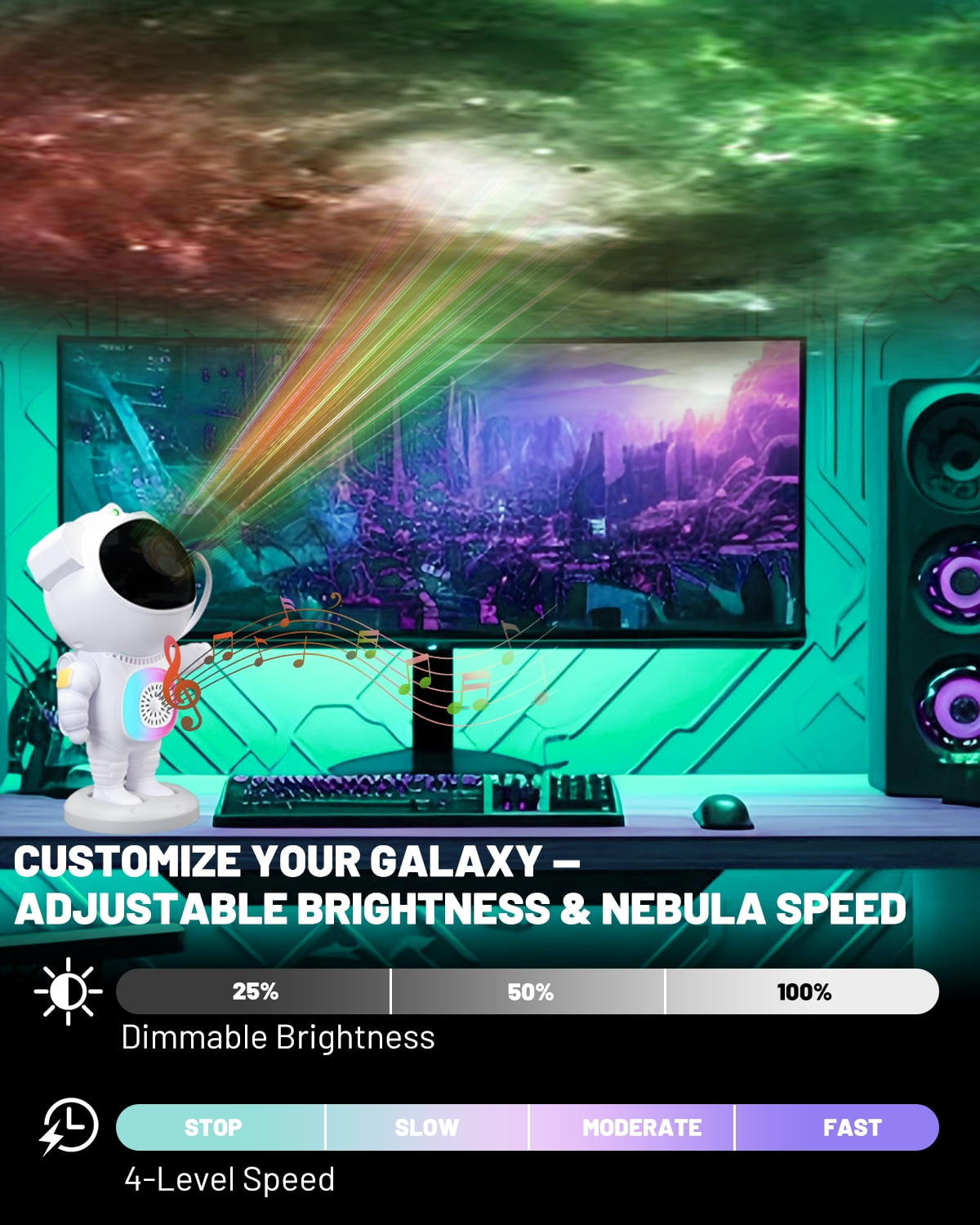 Astronaut Galaxy Projector with Bluetooth Speaker & Remote, Starry Nebula Ceiling Night Light for Kids, Star LED Home Room Decor