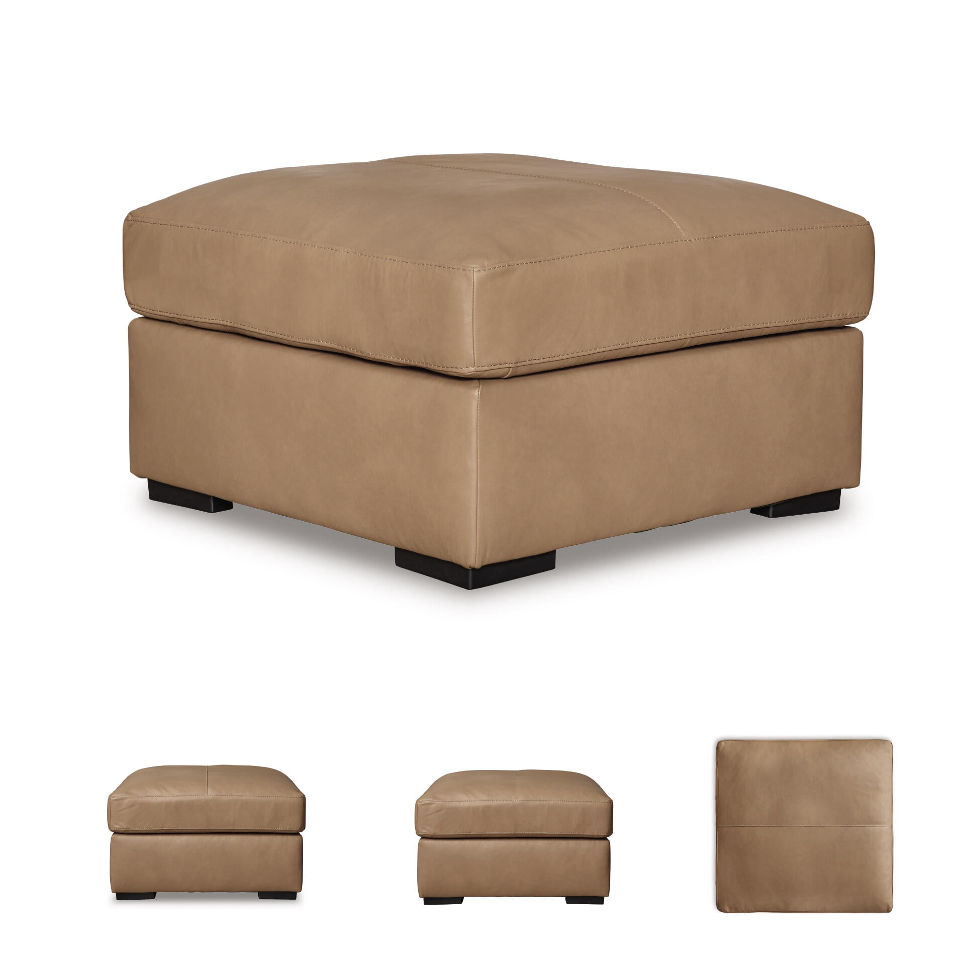 Signature Design by Ashley Bandon Oversized Accent Ottoman, Top Grain Leather Cushion, Toffee