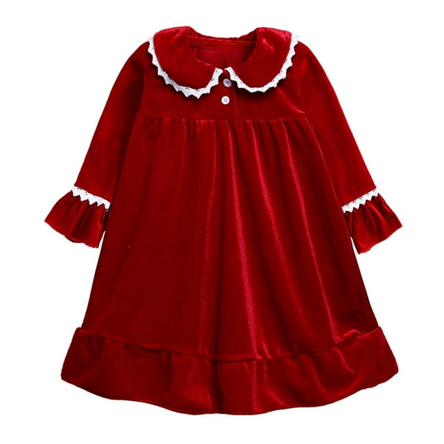 Hjtefg Robe de Chambre pour Tout-Petits en Velours - Robe de Nuit à Manches Longues & Robe de Jeu, Robe de Luxe pour Filles, Robe Douce pour Enfants, Robe de Jeu Décontractée, Robe de Pyjama de Vacances, Couleur : Rouge Taille : 8-9 Ans
